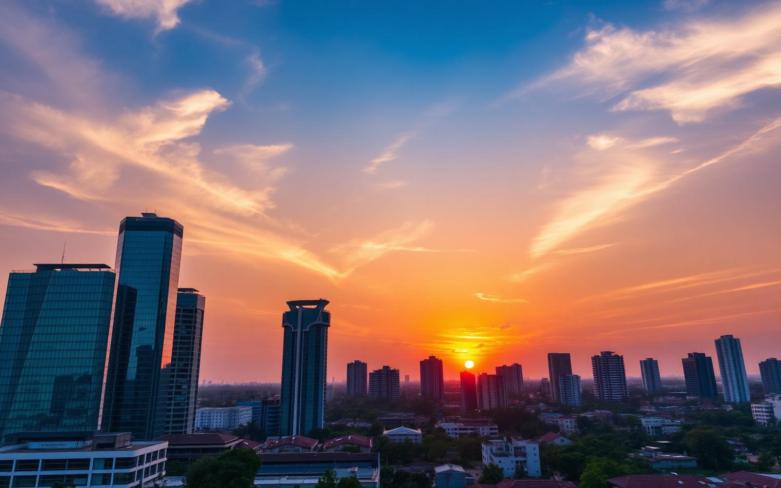 Skyline d'une métropole africaine au coucher du soleil